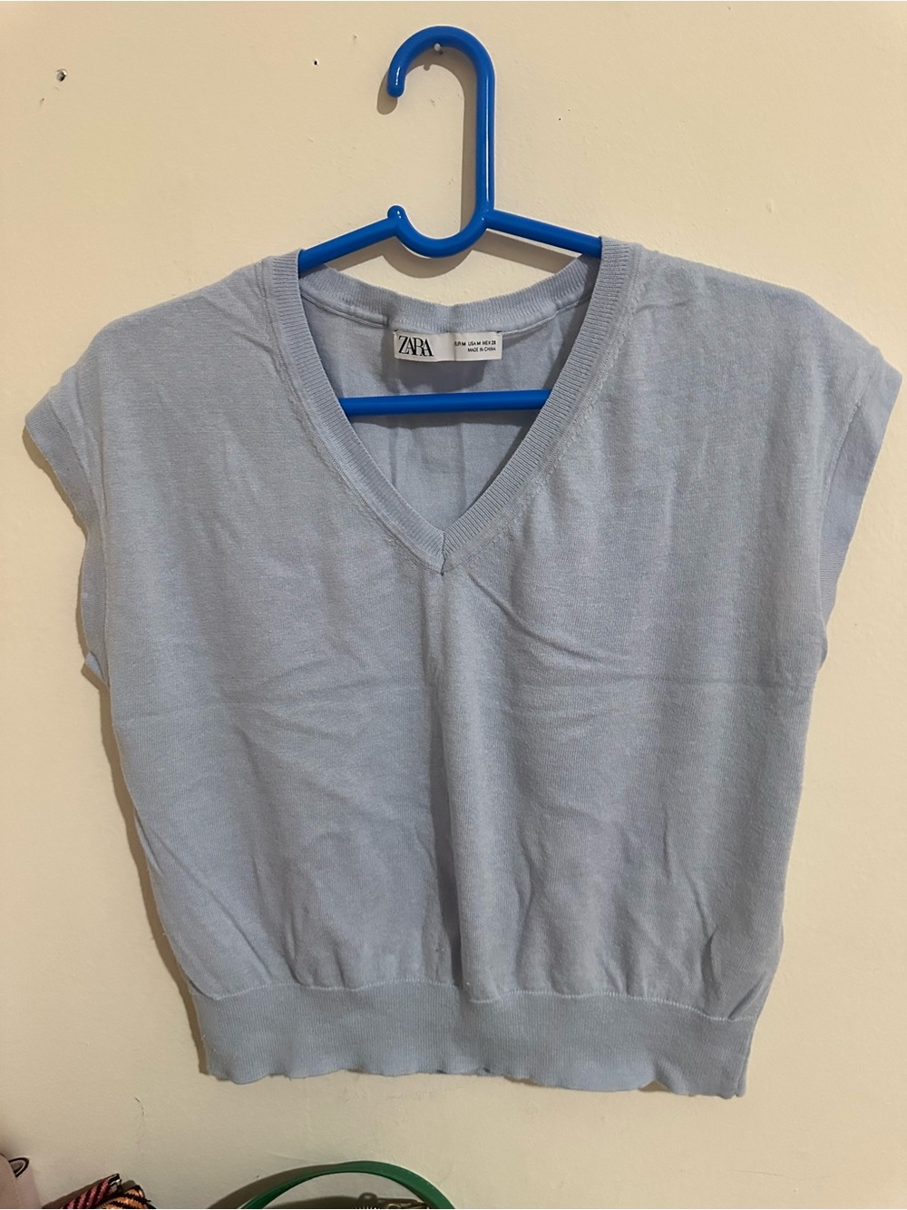 Zara Pale Blue V-Neck Sleeveless Knit Tank